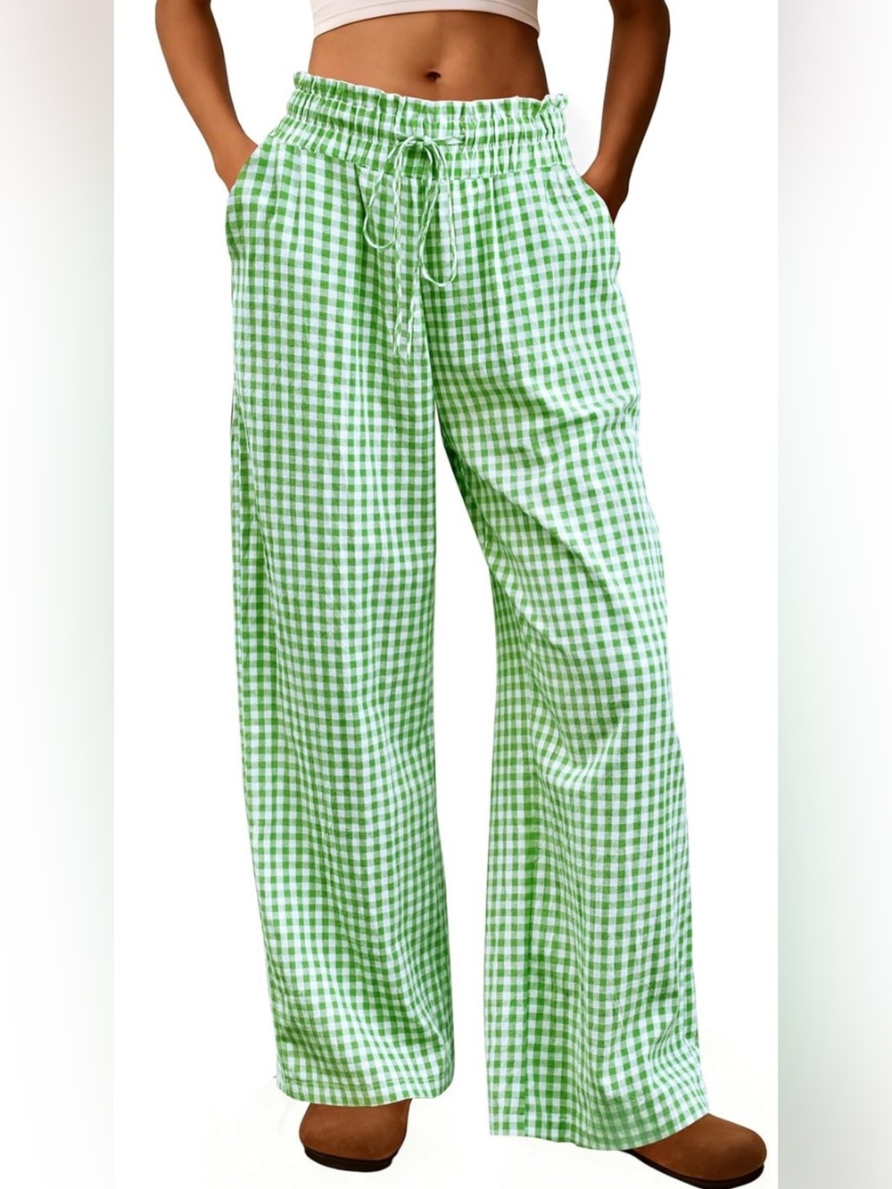 Wide Leg Gingham Pants